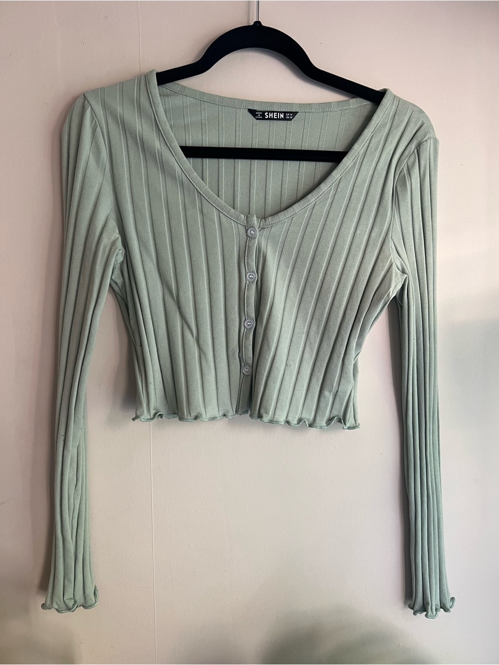 Sage Green Ribbed Button-Front Crop Top